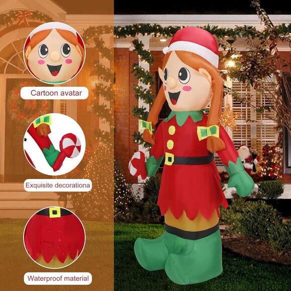5FT Christmas Inflatable Elf Girl with LED Lights Outdoor Indoor Yard Decor - Picture 4 of 7